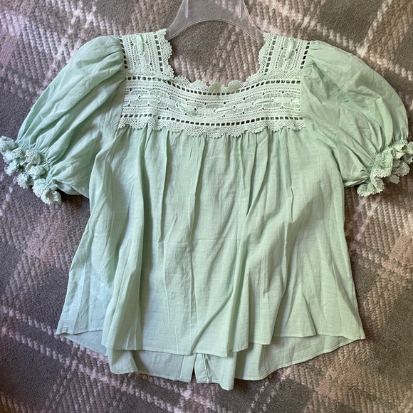 NWT Industry Republic cotton lace trim square neck puff sleeve blouse S - Picture 5 of 7